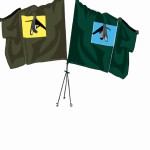یک پرچم جنگی که دوتا تفنگ درونش باشه با پس زمینه ی سفید