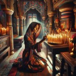 یک تصویر بسا از یک مرذد در حال دعا کردن و عبادت در یک محیط نورانی