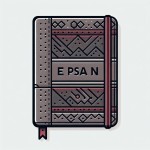 طراحی جلد دفتر چرمی با نام EPSAN فقط با استفاده از رنگ های خاکستری و کمی قرمز و طرح های شش ضلعی های کوچک و زوزنقه ساده و شیک