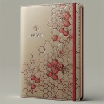 طراحی جلد دفتر چرمی با نام EPSAN و پس زمینه طوسی و یکم قرمز و طرح های لانه زنبوری شکل هم داشته باشه و شش ضلعی های کوچک ساده و شیک