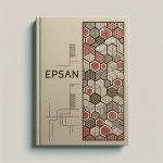 طراحی جلد دفتر با نام EPSAN و پس زمینه طوسی و یکم قرمز و طرح های لانه زنبوری شکل هم داشته باشه و شش ضلعی های کوچک