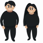 دختری چادر مشکی به چشمان قهوه ای تیره ی بادامی و کمی کشیده دماغ کمی گوشتی و لب های متوسط صورتی و صورت گرد وبه رنگ کرمی  با پسری با جونک کوک بی تی اس