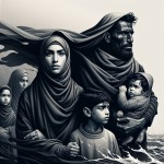 یک زن محجبه با شوهر و دو فرزند که حال پر از استرس و بدی دارن