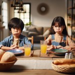 یه پسر و دختر کوچک ناراحت سر سفره غذا