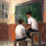 نقاشی با موضوع همکاری در مدرسه