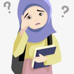 دختر نگران سر کلاس با حجاب کامل