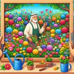 باغ زیبایی که گل های رنگارنگ داشته باشد و پدر یک کسی در انجا کار کند و شاد باشد