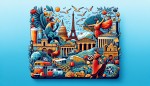 یک عکس برام بساز که بتونم به عنوان اسلایدر صفحه درباره ما برای سایت گردشگری و مهاجرتی بزارم مدرن و پرنگ باشه المان های فرانسه اسپانیا یونان هلند و ایران نیز داخلش باشه