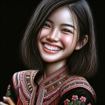 یک دختر بچه با لباس لری محلی و شاد و خندان