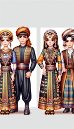 دو بچه دختر و پسر ایرانی با لباس کردی و لری و بلوچی