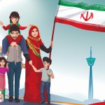 یک پوستر از زنان با حجابی که شنل طرح پرچم ایران دارند و مردانی که پرچم ایران در دست دارند و با کودکان کنار هم جلوی برج آزادی تهران ایستاده اند و یک اتحاد و همدستی برقرار کرده اند