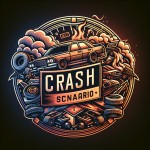 یک لوگوی حرفه‌ای و مدرن برای کانالی درباره ماشین‌ها با نام 'Crash Scenario' متن به صورت بزرگ و فانتزی با فونت اسپرت طراحی شود. پس‌زمینه شامل عناصر مرتبط با خودرو، مانند تایرهای دودزا، خطوط سرعت، یا تصادف و سرعت باشد.