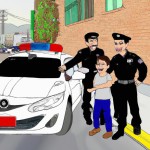 یک تصویر بساز از یک پسر بچه زیبا در کنار یک ماشین پلیس در خیابان های تهران که در حال دست دادن با مامور نیروی انتظامی هست و ثک شیخ آخوند هم کنارشون ایستاده و داره بهشچن نکاه میکنه
