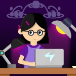 دختری در حال برنامه نویسی