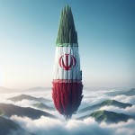 یک درخت سرو سبز وبلند بصورت کامل که پرچم ایران به دورش پیچیده ودر باد حرکت می کنه