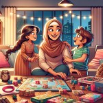 مامان در حال بازی کردن با بچه ها توی خونه