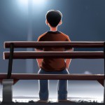 یک پسر که تنها روی یک تاب نشسته و از پشت نشان داده شده است.