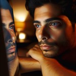 مردی که به تصویر مانیتور با حسرت نگاه میکند و از صفحه مانیتور تصویر خودش را میبیند