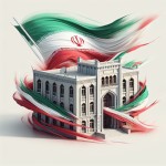 یک مدرسه که پرچم ایران به دورش پیچیده ودر باد در حرکته