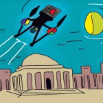 یک پهپاد در حال پرواز بر روی میدان آزادی