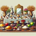 یک صحنه باشکوه از سفره هفت‌سین ایرانی رو میخوام که حالت کارتونی نباشه مثل عکس واقعی باشه