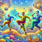 برای جمله زیر عکس بساز                         این سه دوست با شادی ورزش می کنند
