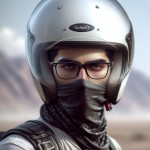 یک تصویر بساز از یک موتور سوار جوان ایرانی با کلاه سفید و عینک دودی