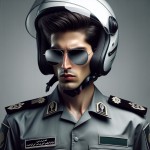 یک تصویر بساز از یک پلیس مرد جوان ایرانی با کلاه موتورسواری سفید و عینک آفتابی