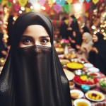 خانوم محجبه با چادر مشکی در مهمانی عید نوروز