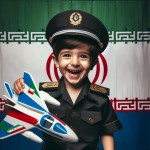 عکس واقعی یک پسر ۶ ساله  در لباس سرگرد پلیس ایران در حالیکه با لبخند به دوربین نگاه می‌کند  و بی 
 سیم در دست دارد و پس زمینه پرچم ایران باشد بساز