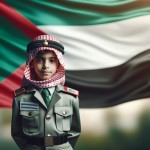 عکس یک پسر ۶ ساله که لباس سرهنگ پلیسی ایران پوشیده باشد بساز و پس زمینه پرچم مات ایران باشد
