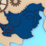 نقشه ایران با دریاهای خلیف فارس و عمان و خزر و نقشه با چرخدنده های ریز و درشت پر شده باشد