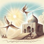 لطفاً به صورت افقی آرامگاه سعدی سمت چپ و دو پرنده اطراف آن در حال پرواز سمت راست خورشید بدرخشد و پایین نوشته شود اول فروردین روز سعدی مبارک برای