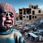 کودکی در کنار خانه خرابه های فلسطینی اشک شوق میریزد