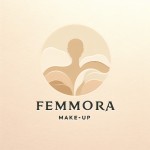 یه لوگوی ساده از برند ارایشی Femmoura با رنگ کرم و خاکی و طراحی مینیمال
