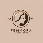یه لوگوی ساده از برند ارایشی Femmoura با رنگ کرم و خاکی و طراحی مینیمال