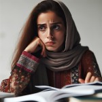 سلام رخشای عزیزقبلا دانش آموز دختر با مقنعه که نگران امتحان ریاضی بود