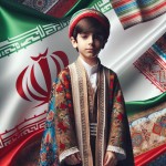 عکس یک پسر ۱۲ ساله ایرانی که لباس یگان ویژه ایرانی پوشیده و در پس زمینه تصویر مات پرچم ایران هست تولید کن