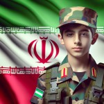 عکس یک پسر ۱۲ ساله ایرانی که لباس نظامی ایران 
  را پوشیده و در پس زمینه تصویر مات پرچم ایران هست بساز