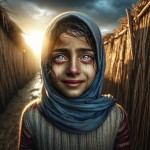 یه روز خوب که خورشید از پس ابر سیاه بارانی نمایان میشه کوچه قدیمی دیوار کاه گلی دختر زیبا عرب غزه چشمان گریان ولی لب خندان و امیدوار اشک شوق