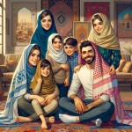 یک زن و شوهر ایرانی محجبه با ۴ فرزند با حال خوب