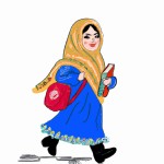یک دختر با محجبه در حال رفتن به مدرسه با لباس های سنتی ایران