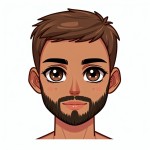 صورت کشیده ،رنگ پوست کندمی،چشمها درشت رنگ قهویی،دماغ کوچک و قلمی،دهان بزرگ و چانه کوچک،ریش بلند و پرپشت همراه با سبیل،موهای سر از پست بلندو از کنارها روی گوش