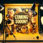 عکس با عبارت coming soon!!! زمینه زرد و با المان گربه