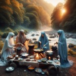 تصویر از چهار خانم با حجاب که می خواهند در طبیعت آشپزی بکنند