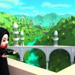 تصویری سه بعدی از بین الحرمین در دشتی سرسبز و سه لایه در آن خانمی با مانتو و شال مشکی به بین الحرمین می نگرد و گریه می کند