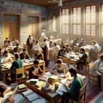 تصویر کلاس درس در ایران با دانش آموزان پسر میخواهم که کار گروهی انجام می دهند
