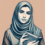 عکس معلم ایرانی با حجاب که در دستش کتاب است و پس زمینه ندارد