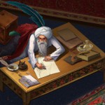 تصویری از فردوسی در حال نوشتن شاهنامه