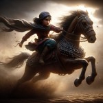 ایران زمان حمله مغول ،، دختری سوار بر اسب تیروکمان کشیده در حال پرتاب